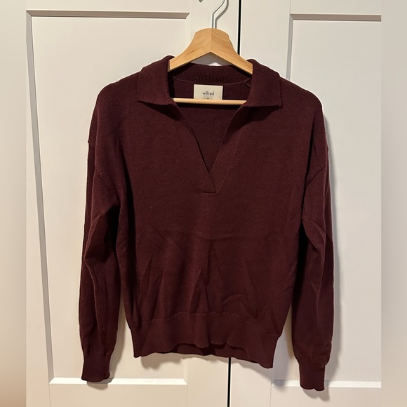 Wilfred Sweaters - Wilfred Burgundy Collared V-Neck Knit Sweater